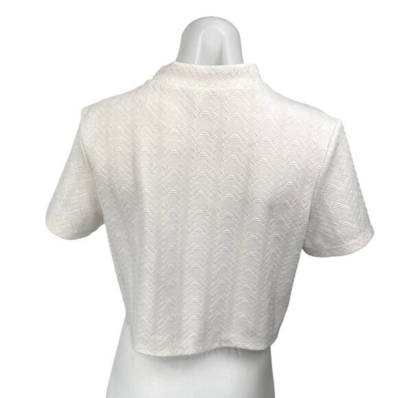 Divided by H&M White Knit Chevron Textured Mock Neck T Shirt Blouse Top Size M - Picture 2 of 4